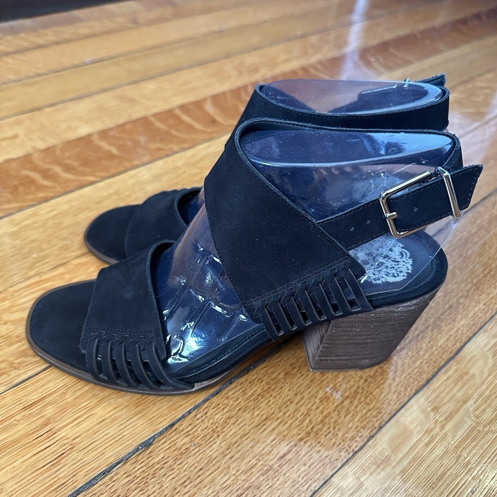 Vince Camuto Karmelo Suede‎ Block Heel Dress Sandals Black 8.5 M 39